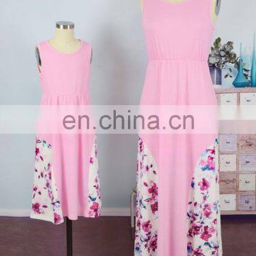 2019 New Women Pink Floral Long Summer Dress Mother Daughter Matching (this Link for WOMAN) photo-6