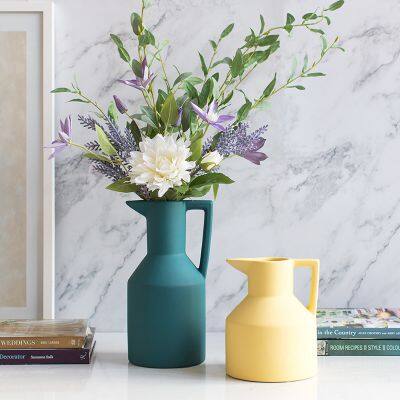 Green Yellow Morandi Watering Can Garden Ceramic Vase Lovely Decor for Tea Table photo-3