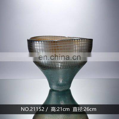 Wholesale Decorative Fruit Pot Unique Shaped Transparent Grey Orange Fade Colored Painted Glass Vase For Home Decoration