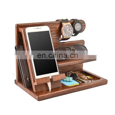 Wood Mobile Phone Docking Station Ash Key Holder Wallet Stand Watch Organizer Desktop Storage Stand Mobile Phone Charging Stand