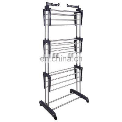 Foldable 3 tier clothes storage rack metal fireproof clothes storage rack indoor outdoor dark grey clothing storage shelf rack