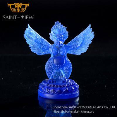 Luxury Pate de Verre Handmade Colored Crystal Ganesha Buddha Statue photo-4