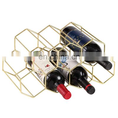 9 Bottles Metal Wine Rack, Countertop Free-Stand Wine Storage Holder Space Saver Protector for Red & White Wines