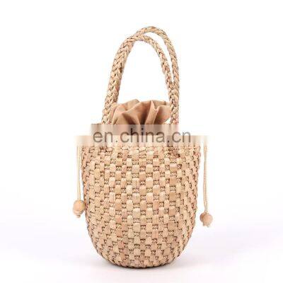 Drawstring Bag with Top Handles water hyacinth handbag, Summer Beach Bag Wholesale