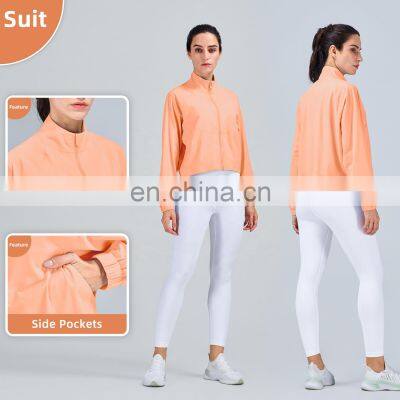 Women Yoga Gym Fitness Sun Protection Tops Wholesales Zip Up Sleeve Sports Jackets With Pockets photo-4