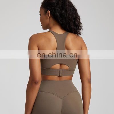 Factory Wholesale Custom Logo Adjustable High Neck Shockproof Racer Back Sports Bra Top Training Fitness Athletic Wear For Women