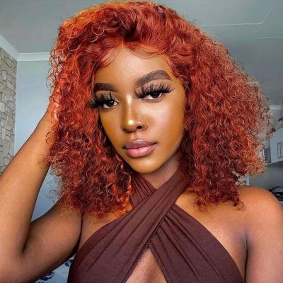 Ginger Orange Deep Wave Bob Wig Lace Front Human Hair Wigs For Black Women Human Hair Orange Ginger Color Curly Short Bob Wig