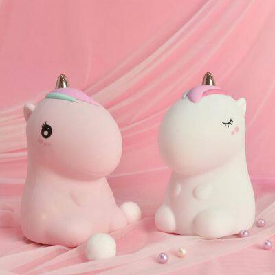 Cute Silicone Unicorn Kids Bed Room Night Light USB Rechargeable Indoor LED Night Lamp Lithium Battery 7 Colors RGB for Children