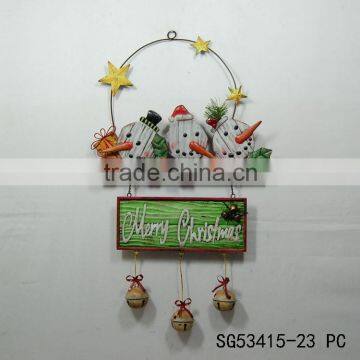 Merry Christmas metal snowman indoor hanging decoration with the bell