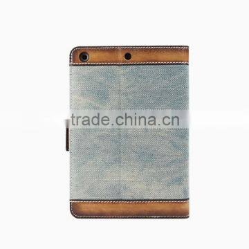Cowboy Design Jeans/Denim Fabric With Brush-Off Leather Trimming Tablet Case For IPad Air2 OEM/ODM photo-2