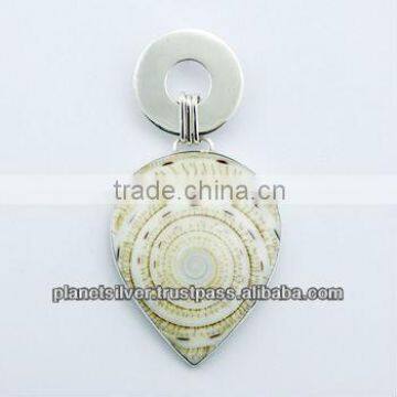 Drop Shape Shell Pendant Sterling Silver Setting Hidden Bail