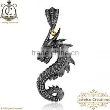 925 Sterling Silver Dragon Charm Pendant, Pave Diamond Fashion Pendant, Diamond Silver Charm, Handmade Diamond Pendant