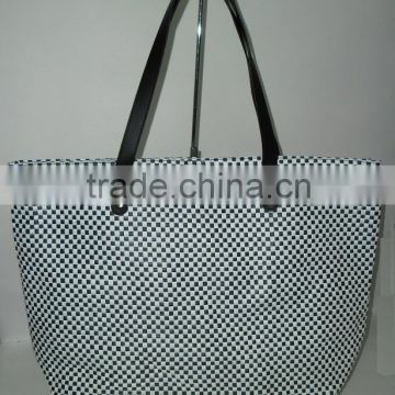 check patten PU band paper straw beach bag