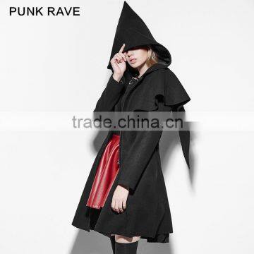 PY-160 Lolita Black Skinny Zipper Woman CLoak Style Coats With Hooded photo-2