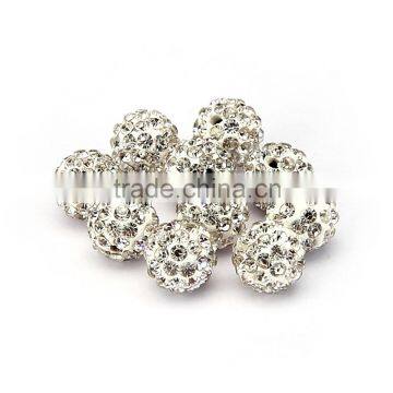 Top Quality 8mm Clear Crystal Color Polymer Clay Caystal Rhiestone Ball Shape Spacer Silver Plated 10pcs Per Bag