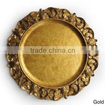 Gold plated round flower design charger plate Dubai high quality star hotel supplier handmade manufacture