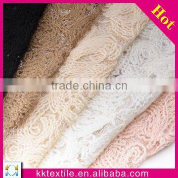 Hottest 2014 wool sequin polyester fabric#7464 mesh beaded lace fabric for dress