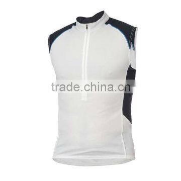 White Mens Half Zip Sleeveless Cycle Jersey, Cycling Jersey with Back Pockets