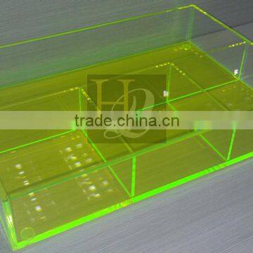 Yellow color acrylic material acrylic tray, acrylic serving tray with dividers