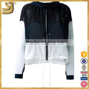 Trendy design black Color matching hooded jacket