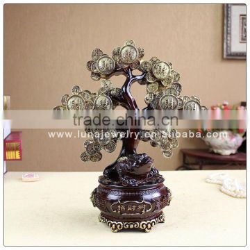 Resin Money tree with Chinese Coin;Citrine beaded tree cryatal money tree