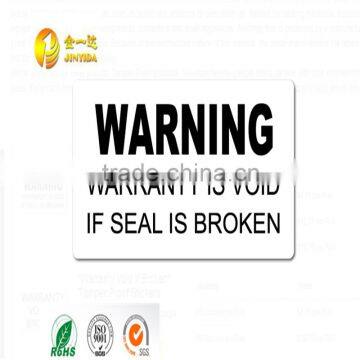Anti-counterfeiting paper warranty void stickers