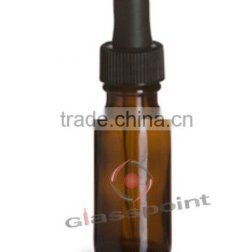 Amber Boston Round Glass Bottle 0.5 oz with Dropper, 15ml brown dropper bottle