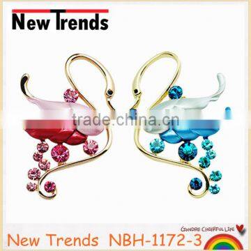 Gold fashion big crystal fairlady swan brooches multi color 2014