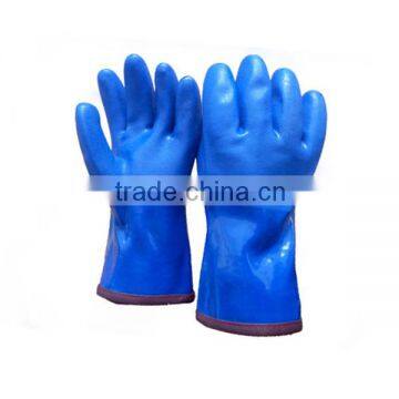 Blue PVC Sandy Finish Coated Industry Gloves with Interlock Liner 27cm