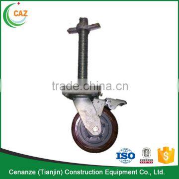 Adjustable scaffolding caster wheel with brake