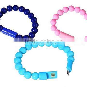 Colored Fashion High Quality Wearable Bracelet Bead Micro USB Cable for Samsung,HTC,Motorola Android Smartphones