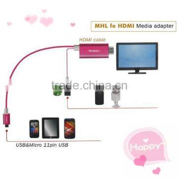 Metal MHL Micro USB to1080P HDTV Cable with USB Charger Cable