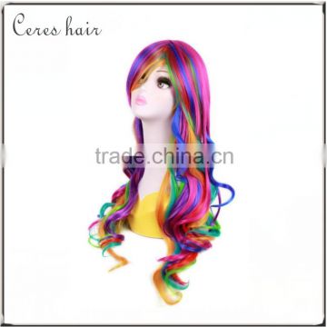 Xuchang Ceres Fashion Women Rainbow Long Curly Wavy party wigs