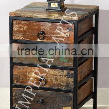 INDIAN IRON BASE RECYCLE WOOD DRAWER CHEST