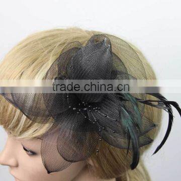 2015 Pin Hot Black Flower Feather Organza Mesh Hair Clip Fascinator Wedding