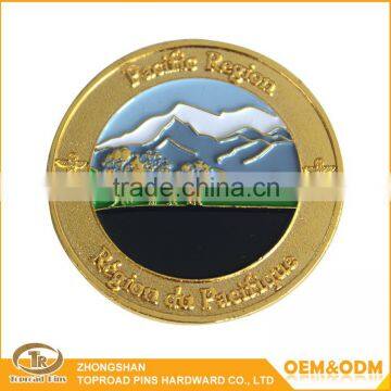 Manufacturer high quality gold plated custom pacific region souvenir coin challenge coin