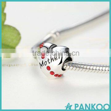 Romantic 925 Sterling Silver Ruby Heart Mother Word Beads Charms Fit Bracelet Gift for Mother photo-4