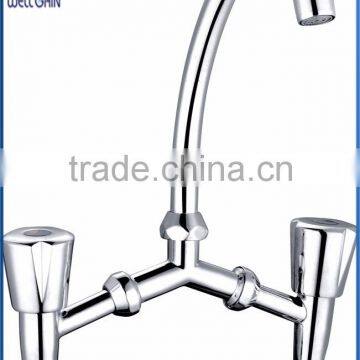 Classic dual whole zinc handle brass body kitchen faucet decked chrome plating kitchen mixer