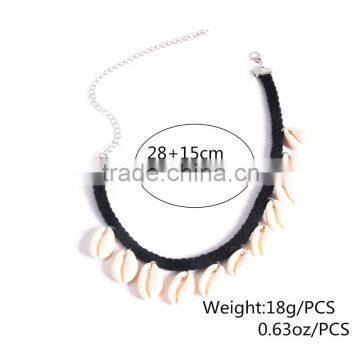 Fashion Necklaces Women Jewelry 2016 Suede Braided Black Rope Sea Shell Pendants Beachwear Choker Necklaces For Summer photo-2