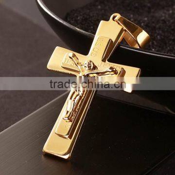 Latest Hot Necklace Accessory Double Deck Scaved Letter JUSUS Gold Hallowmas Christian God Crux Titanium Steel Pendant Necklaces photo-5