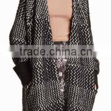 Hot New Retail Products Ladies' Raglan Loose Long Sleeve Heavy Cardigan Coat Knitted Sweater With Jacquard