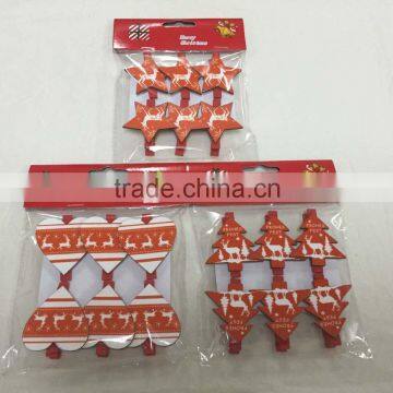 Mini Christmas Wooden Heart/tree/star shaped red Peg ornaments Wooden Decoration Christmas clips