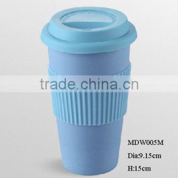 12oz eco-friendly reusable double wall ceramic thermal mug w/ silicone lid & grip