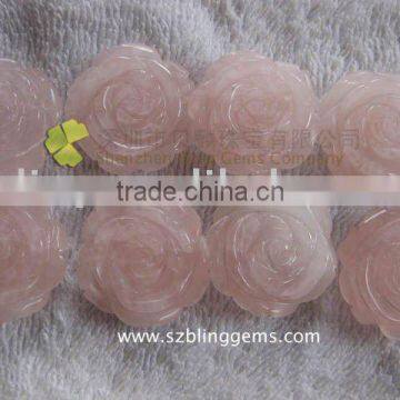 Top quality Rose quartz semi precious stone carving rose flower