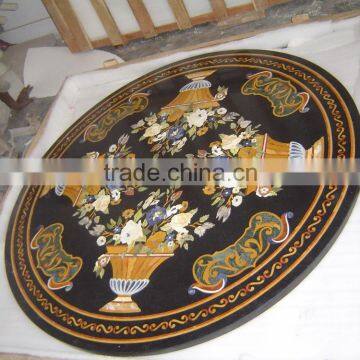 Black Round Marble Stone Inlay Dinning Table Top Pietra Dura Table Top