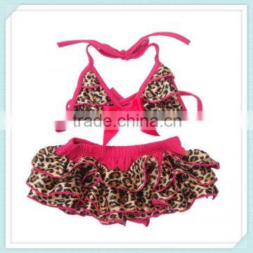 Satin Leopard Children Girls Swimwear Hot Selling Satin Two Piece Bikini Set for Girls