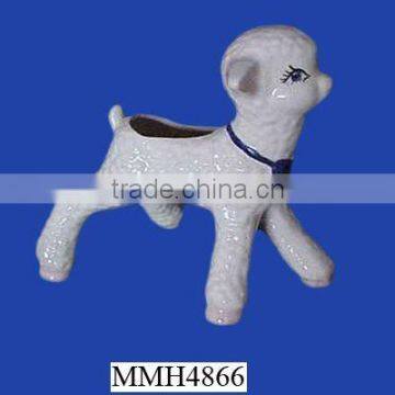 Decorative white ceramic sheep planter