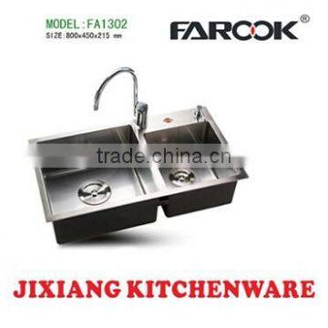 80x45cm SUS304 Double Bowl hand make stainless steel kitchen sink