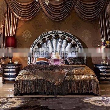 Vintage Classical Bedroom Furniture Set, Italian Style Carved Wooden Bed With Night Stand, Retro Imperial Bedroom Set photo-3