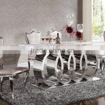 Modern Luxury Polishing Stainless Steel Dining Table and Chairs Set With Marble Top Furniture